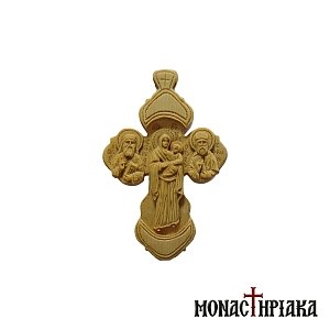 Wood Carved Multi-Person Cross | Virgin Mary - Saint Ephraim - Saint Nektarios