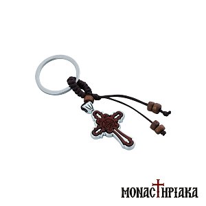 Keychain with a Wooden Cross and Holy Mandylion
