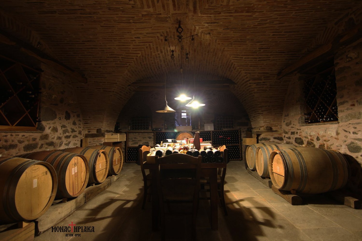 Barrels of wine at Zografou Monastery on Mount Athos.