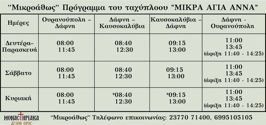 Τα δρομολόγια με το πλοίο ΜΙΚΡΑ ΑΓΙΑ ΑΝΝΑ προς το Άγιον Όρος.