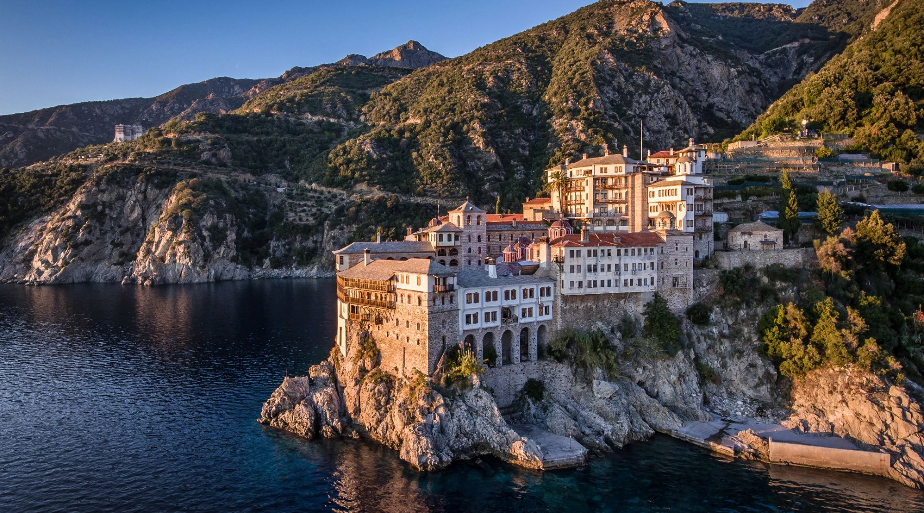 Monastery on Mount Athos at the sunrise