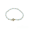 Bracelet with White Beads and Gold Cross