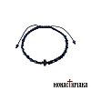 Knitted Bracelet with Blue Beads and Cross
